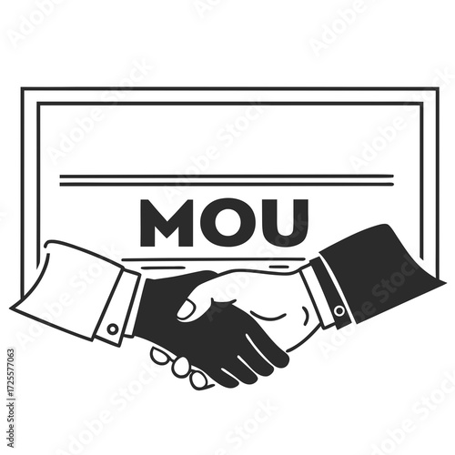 Business partners shaking hands in agreement over a memorandum of understanding document