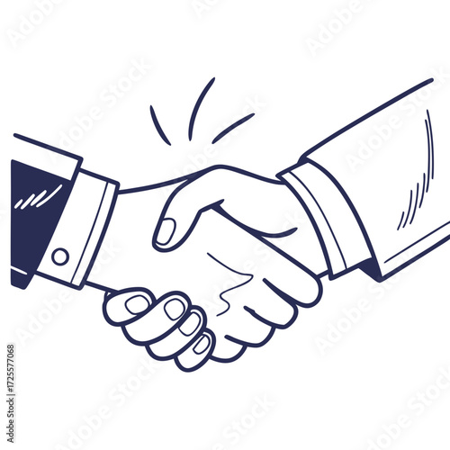 Business partners shaking hands in a friendly gesture symbolizing agreement and successful collaboration in a simple line drawing style