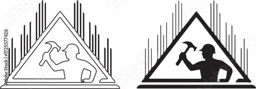 Construction Worker Triangle Frame Emblem