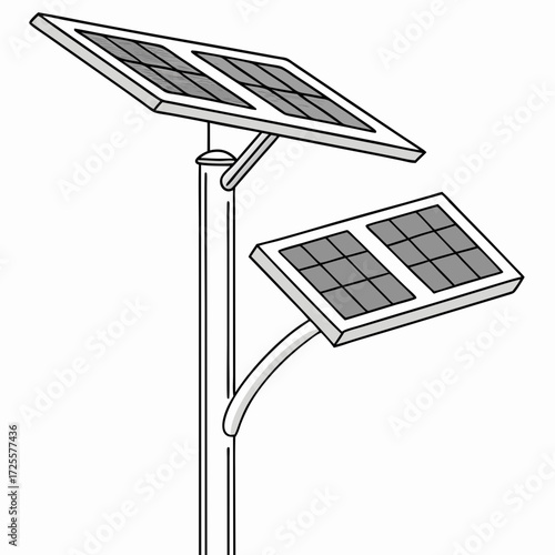 Illustration of a modern solar powered street lamp with two photovoltaic panels mounted on a pole
