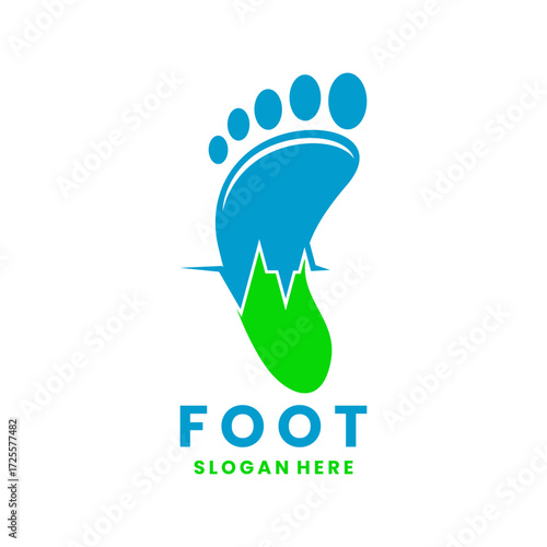 Human foot design combination with heartbeat health logo vector template, Foot health logo design. Foot care logo icon