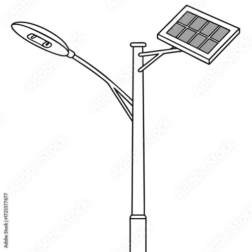 Modern solar powered street lamp with clean lines and a simple design on a white background