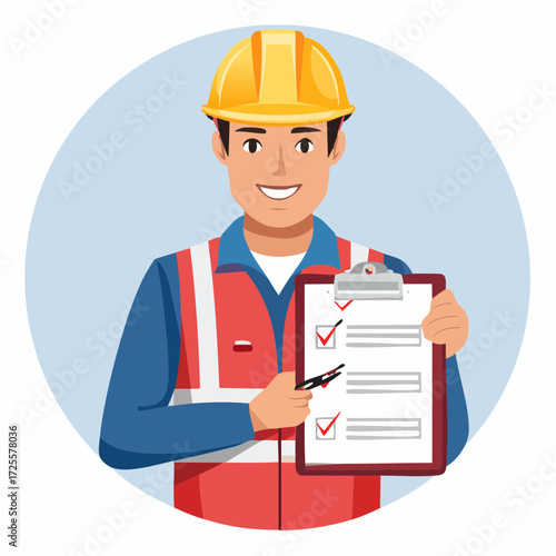 Smiling Construction Worker with Checklist