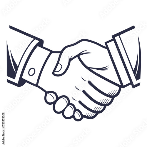 Two business people shaking hands in agreement and partnership with a simple outline illustration style