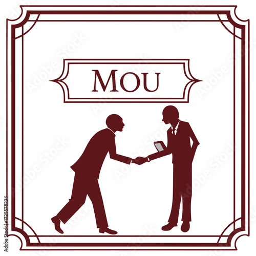 Two businessmen shaking hands and agreeing to a memorandum of understanding mou agreement in a formal setting
