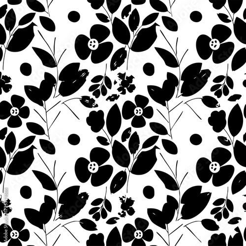Seamless Botanical Floral Pattern – Colorful Decorative Flower and Leaf Background