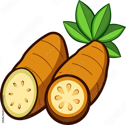 Cassava Vector Illustration | Tapioca Root, Manioc Plant, Food Clipart Design