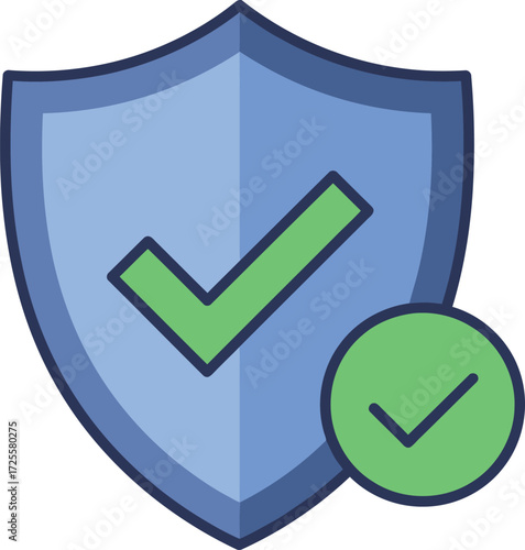 Secure shield and check mark icon represents safety and verified status isolated on transparent background