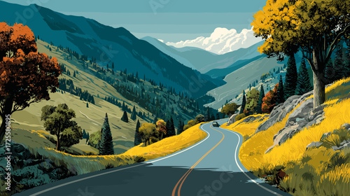 Winding road. Journey traffic curved highway. Road to horizon in perspective. Winding asphalt empty line isolated vector illustration