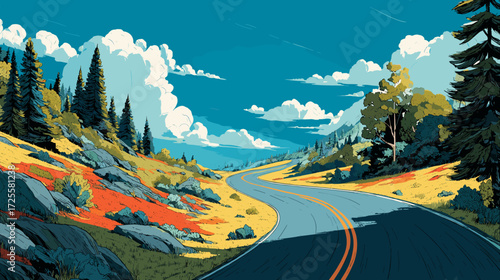 Winding road. Journey traffic curved highway. Road to horizon in perspective. Winding asphalt empty line isolated vector illustration
