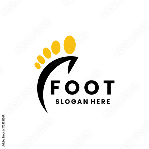 Modern foot vector design with black and orange logo design, Elegant foot logo design suitable for web, clinic, massage, health, etc.