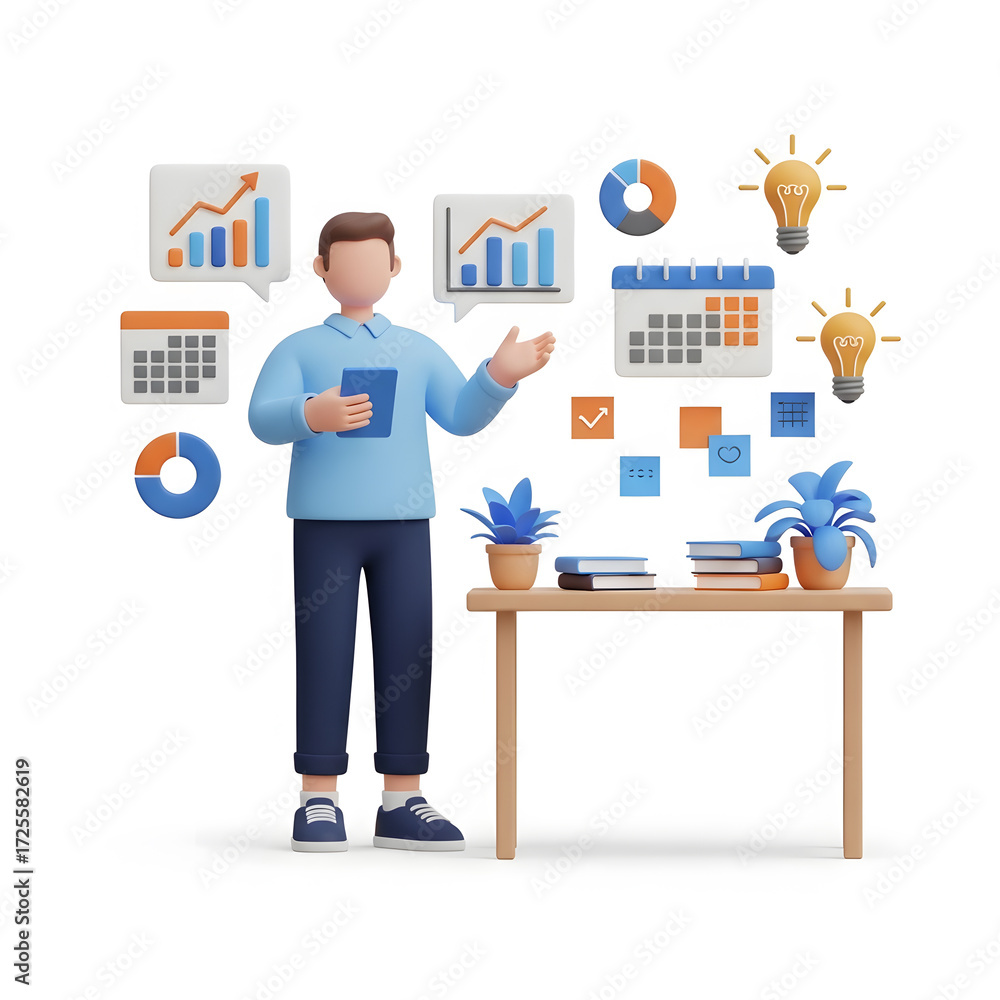 Fototapeta premium Business professional presenting data analysis and planning strategy with charts.