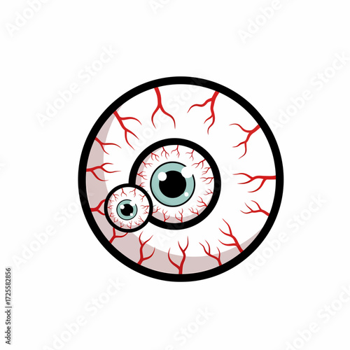 Cartoonish Pair of Bloodshot Eyes with Black Outlines and Light Blue Iris.