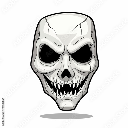Cartoonish Skull with Sharp Teeth and Cracks Dark Eye Sockets and Shadow.