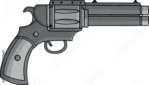 Isolated black metal pistol and bullets on a white background for crime or security war images