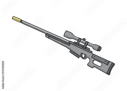 Black vector illustration of a military assault rifle isolated on white