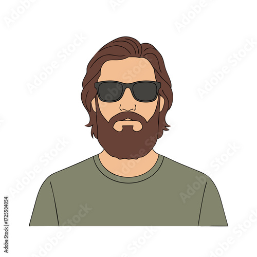Bearded man with sunglasses in flat illustration against a white background
