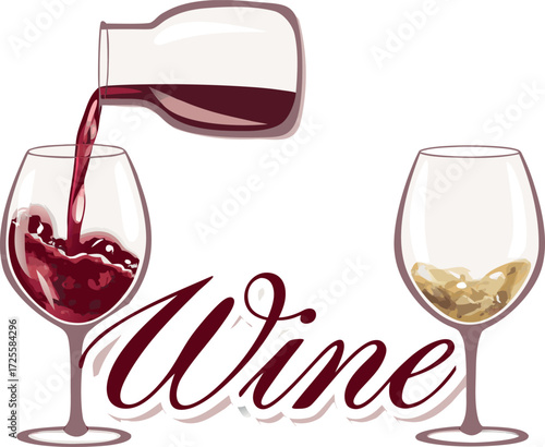 A bottle of red wine with a drink being poured into a wineglass for a celebration at a bar