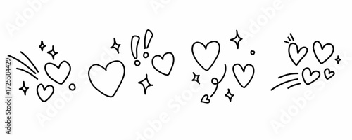 Valentine day icon set. Collection of cute hand drawn stickers with hearts