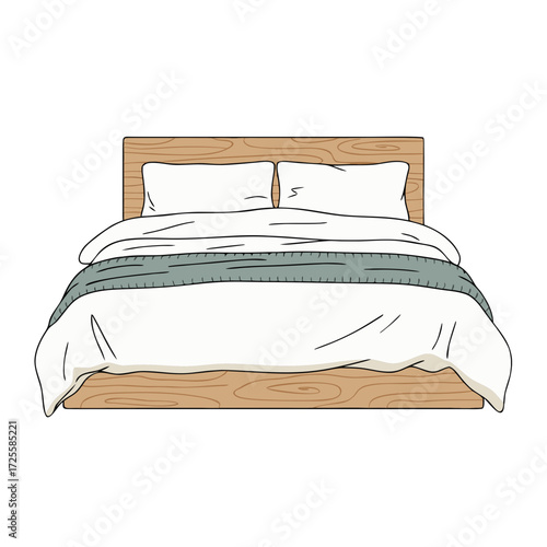 Flat drawn bed illustration in natural colors against a white background