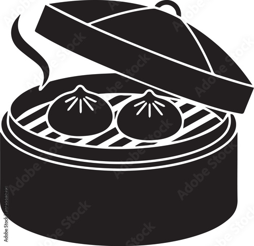 Bamboo Steamer Silhouette with Dumplings – Vector Asian Food Icon
