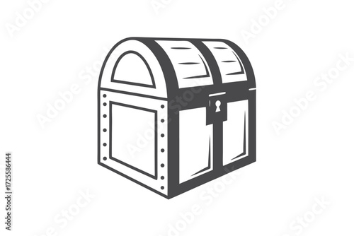 An oldfashioned treasure chest closed with a lock showcases a simple, antique design