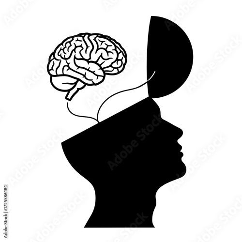 Exploring the human psyche and intellectual potential with a brain wired to an open mind silhouette vector