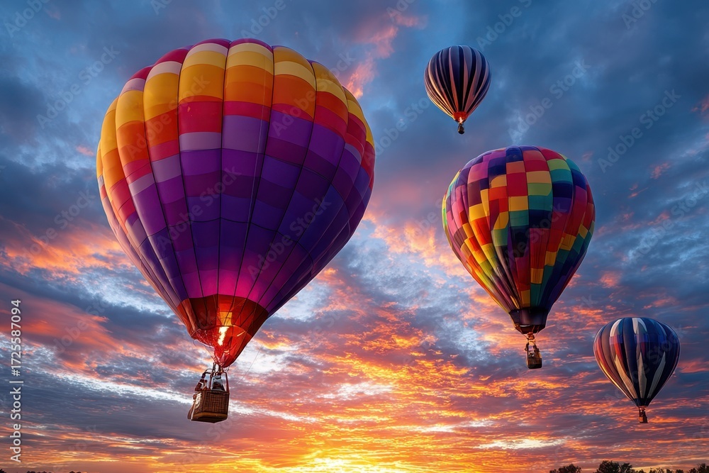 Obraz premium Hot Air Balloons Soar at Sunset