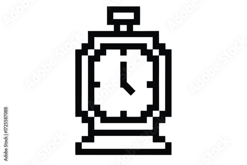 Black and white pixelated clock signals vintage game aesthetic
