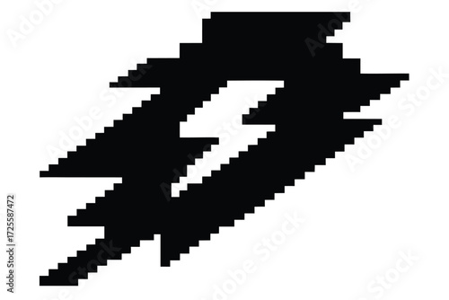 Black lightning bolt consists of pixelated art on white background