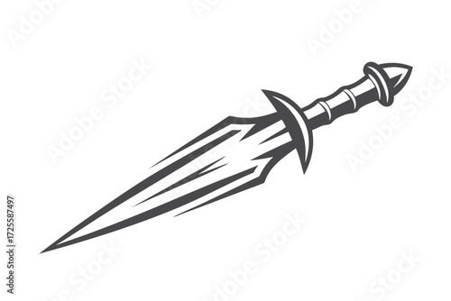 Black gladius sword features a distinctive multi bladed design with detailed handle