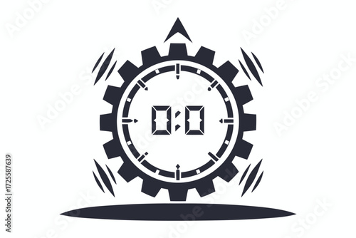 Black outline pixel art alarm clock displays the time against a white backdrop