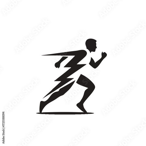 Dynamic silhouette of a runner in motion, showcasing speed and athleticism with a lightning bolt .