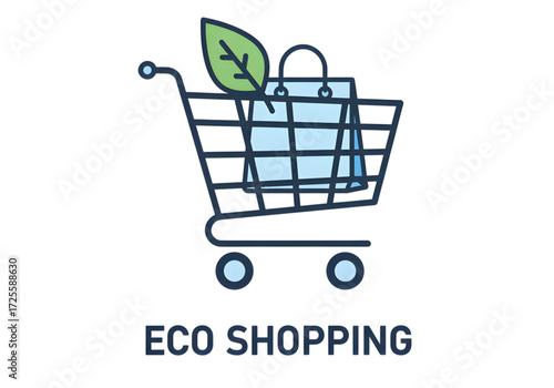  Minimal icon of an eco shopping cart — no background, no shadow PNG
