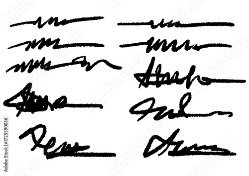 Abstract scribbles and handwritten signatures, a collection of artistic gestures and personal marks, symbolizing individuality and expression
