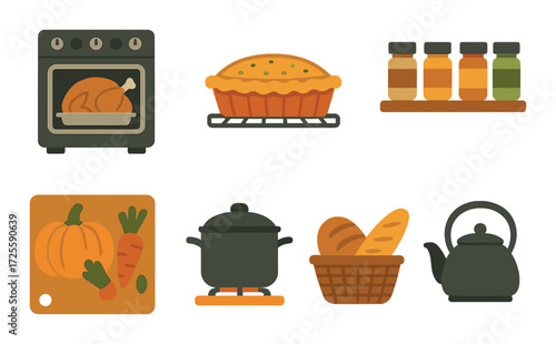 Autumn cooking: thanksgiving turkey, pumpkin pie, and seasonal ingredients