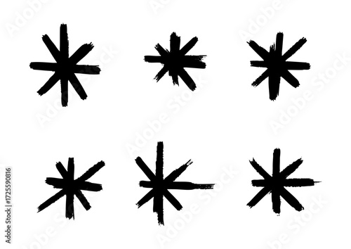 Six Hand-Drawn Starburst Asterisk Symbols on White Background