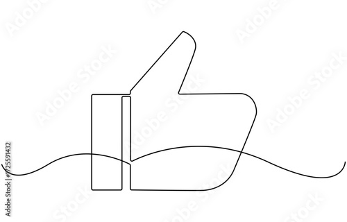 Continuous one line drawing of like hand showing thumb up.