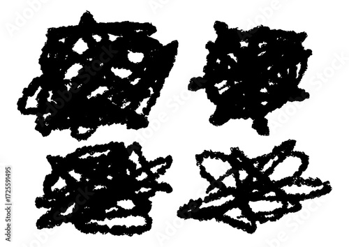 Abstract black scribbles on white background representing chaotic art