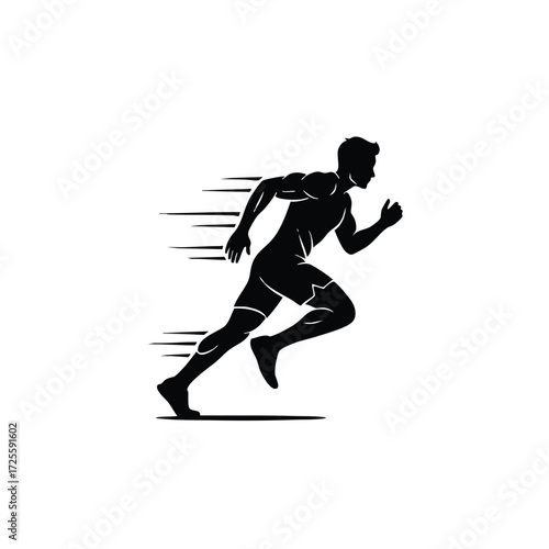 Dynamic silhouette of a runner in motion, showcasing speed and athleticism with a powerful stance and form.