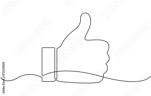 Continuous one line drawing of like hand showing thumb up.
