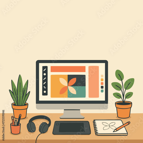 Modern Coding Workspace – Developer Desk Setup with Computer, Laptop, and Programming Screens