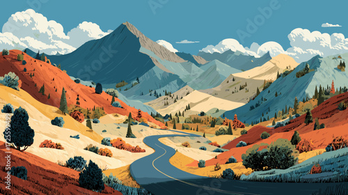 Winding road. Journey traffic curved highway. Road to horizon in perspective. Winding asphalt empty line isolated vector illustration