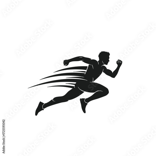 Dynamic silhouette of a runner in motion, capturing the essence of speed and athleticism in a minimalist style.