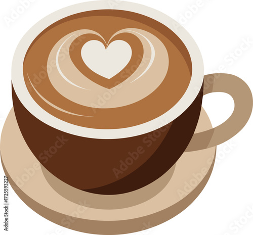 Vector art of latte art heart a delightful illustration of a coffee cup with a heartshaped latte art, perfect for cafe, love, and cozy themes
