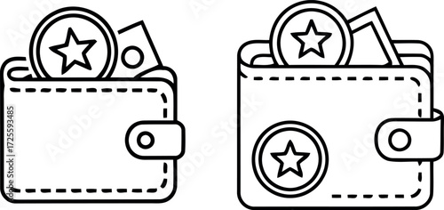 Two wallets with coins and bills showing financial assets and savings symbols vector