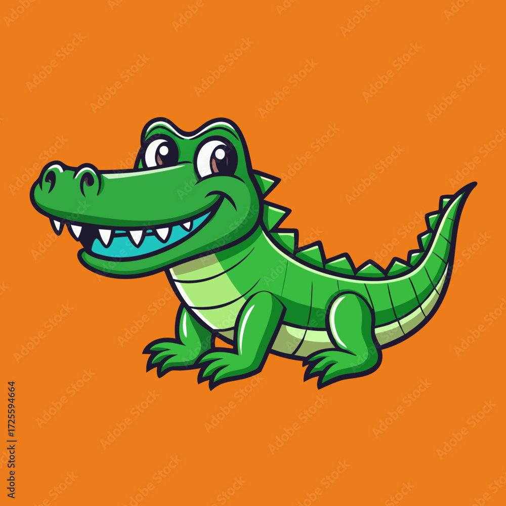 Fototapeta premium cartoon, animal, dinosaur, illustration, reptile, vector, crocodile, lizard, dragon, character, alligator, green, cute, fun, art, wildlife, monster, gecko, dino, frog, drawing, nature, baby, happy, de