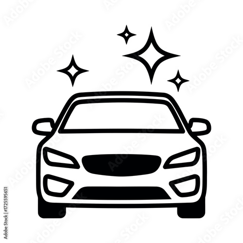 Sparkling car front view cleanliness symbol for automotive services and detailing vector