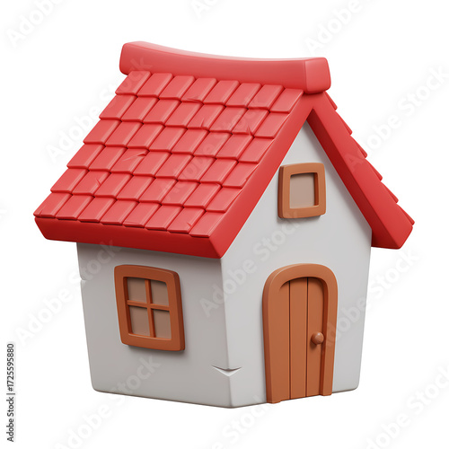Cartoon Style House with Red Roof and White Walls Illustration