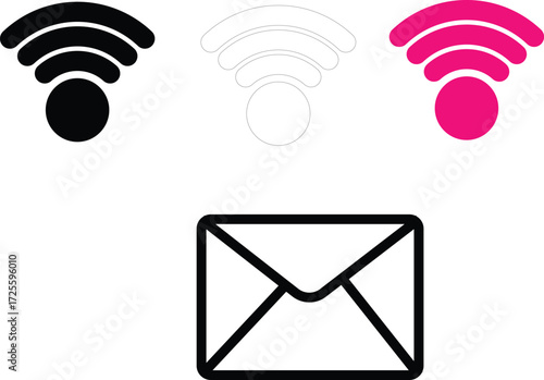 Wi fi wireless network and email icon set design illustration